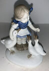 Lippelsdorf Porcelain Girl w/ Ducks Geese Goose Figure Stamped GDR Crown 1877  