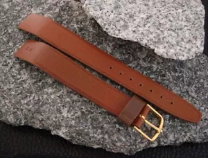 Correa de reloj vintage Hirsch de cuero de becerro marrón 16 mm extremo abierto de lengüeta fija - Imagen 1 de 2