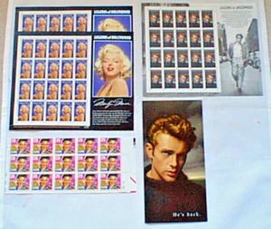 Legends of Hollywood 3 Full Sheets+ US STAMPS MARILYN MONROE - JAMES DEAN -ELVIS - Picture 1 of 5