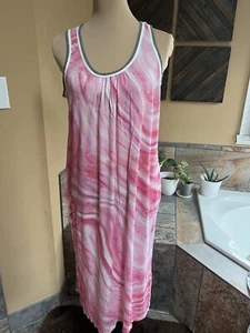 Pink WHITE TIE DYE SECRET TREASURES SLEEVELESS MIDI NIGHTGOWN POCKETS Sz Medium - Picture 1 of 14