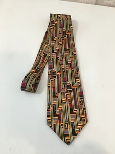 Vintage John Blair Herren Krawatte, schwarz, gelb, burgund, grau, orange geometrisch  - Bild 1 von 5