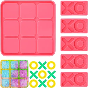 Tic Tac Toe Resin Mold with 5 Chess Pieces Molds,Decyool Big X O Board Game Sili - Picture 1 of 14