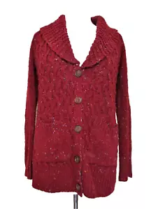 Anthropologie Isabella Sinclair cardigan maglione piccolo donna maglia tweed bordeaux - Foto 1 di 6