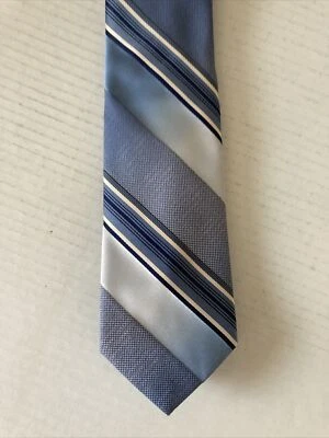 Botany 500 Men's Necktie Tie Polyester Blue White Stripe - Image 1 of 4