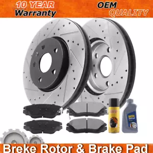 Front Drilled Slotted Brake Rotors + Brake Pads Chevy Equinox Terrain Impala - Foto 1 di 7