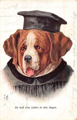 A126 Artist Card 1912 Humanized Dog Graduate Uniform Sweet in eyes postcard Foto 1 de 2