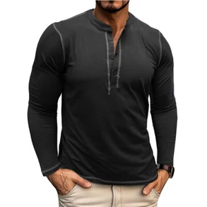 Mens Casual Henley Shirt Casual Shirts Long Sleeve Button Tops Blouse - Imagen 1 de 17