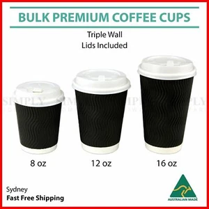 Disposable Coffee Cups 4oz 8oz 12oz 16oz Takeaway Paper Triple Wall Drink Bulk - Picture 1 of 6