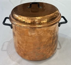 Suppentopf aus gehämmertem Kupfer 7 3/4” x 10” (10 Quart?) Deckeldose gefüttert sauber schön - Bild 1 von 11