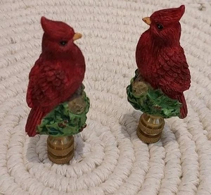 Pair (2) Red Cardinal Birds electrical lighting lamp shade finial 2-1/4" bird - Picture 1 of 9