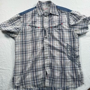Fender Shirt Mens Medium Blue Smile Pockets Embroidery Denim Trim Rockabilly - Picture 1 of 10