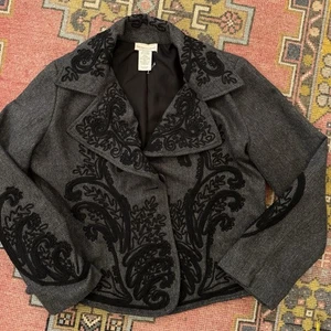 Women's Soft Surroundings Gray & Black Embroidered Wool Jacket Size L - Picture 1 of 8