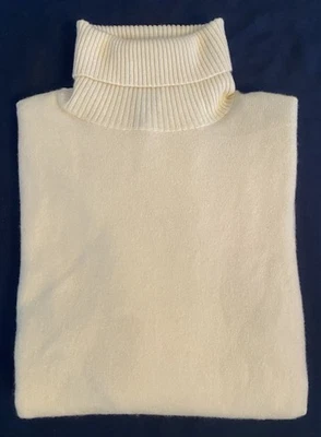 Suéter de cuello alto de cachemir LL Bean para mujer talla mediana blanco roto manga larga Foto 1 de 4