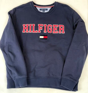 Tommy Hilfiger Crewneck Sweatshirt Mens Navy Blue Mens Size Large Flag Logo - Picture 1 of 7