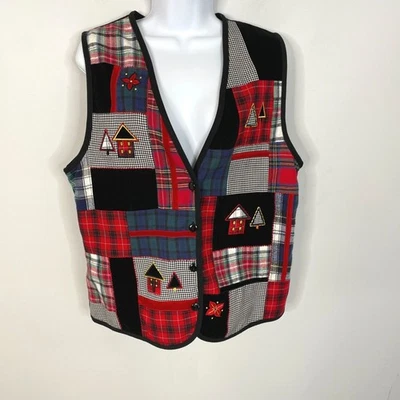 Chaleco de retazos a cuadros vintage para mujer talla M tartán Grannycore Cabincore Foto 1 de 4