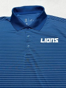 Detroit Lions Nike Polo Golf Shirt Mens Size Medium NFL Football Striped Blue - Picture 1 of 9