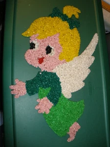 Vintage 70er Jahre geschmolzen Popcorn Kunststoff Weihnachten Engel 15"x20" - Bild 1 von 2