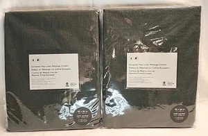 West Elm 2 European Flax Melange Linen Curtains 48x84 Olive Green NEW PolePocket - Picture 1 of 9