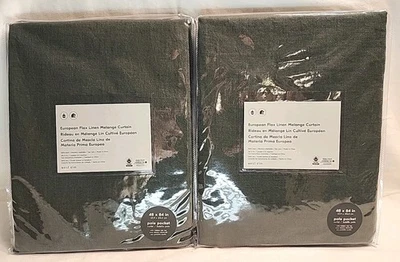 West Elm 2 European Flax Melange Linen Curtains 48x84 Olive Green NEW PolePocket - Image 1 of 4