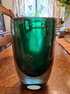 Vtg Kosta Boda Emerald Green Sommerso Small Vase #1452? Vicke Lindstrand 1960 - Picture 1 of 11