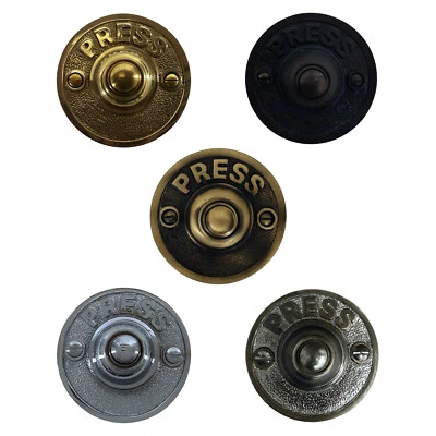 PRESS Push Button Doorbell in Vintage Cast Solid Brass - 4 Finish Choices - Image 1 of 4