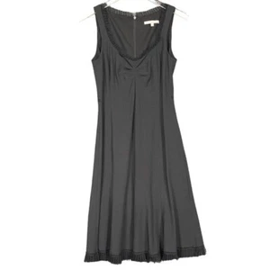 Rebecca Taylor Dress Womens 4 Black Sleeveless Lace Hem Viscose Wool Made in USA - Picture 1 of 12