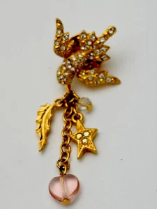 Kirks Folly Vintage New Gold Tone 44 Crystal Bird Star Feather Heart Tac Pin - Picture 1 of 4