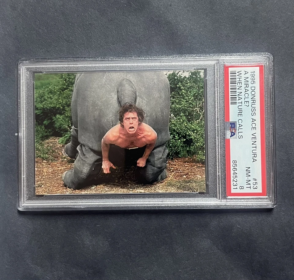 Ace Ventura 1995 Donruss #53 A Miracle? When Nature Calls Jim Carrey PSA 8 NM-MT - Image 1 of 2