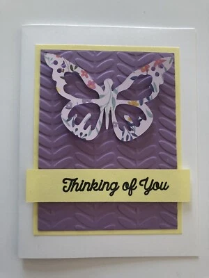 Juego de 4 tarjetas estampadas florales mariposa PENSANDO EN TI púrpura Foto 1 de 3