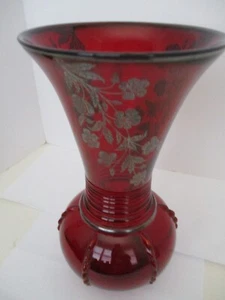 Vintage neue Martinsville Red Radiance ausgestellte Vase mit Silberüberfang - Bild 1 von 13