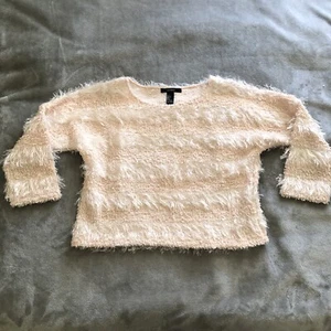 Forever21 Women’s Knit Semi Cropped Sweater Small Pink Eyelash White Stripe - Picture 1 of 7