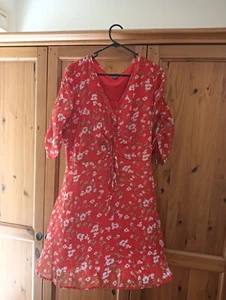 Red Floral Dress Size 16 Primark Side Zip And Tie Neck - Picture 1 of 2