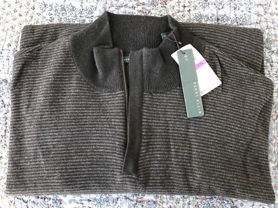 NWT PERRY ELLIS Sweater Black Striped XXL Wool Long Sleeve 1/2 ZIP MSRP $89.5 - Image 1 of 4