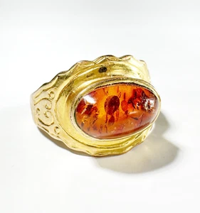 Gold Vermeil Bernstein Ring, Vintage Oval Bernstein Gold Vermeil Ring - Bild 1 von 9