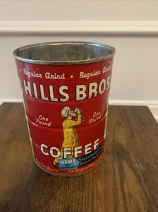 Vintage 1939-42-45-52 Hills Bros Kaffee 1 Pfund Metall Blechdose, Original Vakuum - Bild 1 von 8