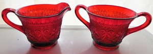 Tiara Indiana Glass Ruby Sandwich Creamer & Open Sugar Bowl Set - Picture 1 of 12