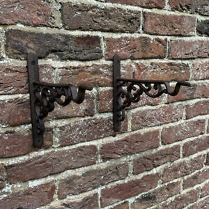 Set of 2 Cast Iron Wall Bracket Garden Hanging Basket Planter Hook (20cm)