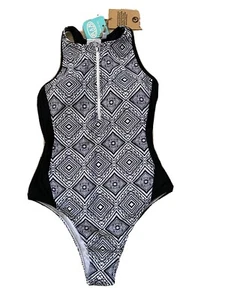 ANIMAL Margo swimsuit (black and white) zip front - size 6 - Picture 1 of 7
