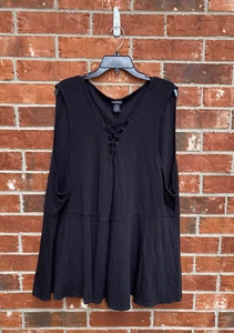 Torrid 6 Womens Black Lace Up Vneck Peplum Tank Sleeveless Top - Picture 1 of 7