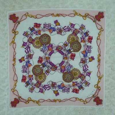 N471 CELINE Blanco Rosa Algodón Bufanda Bufandas Bolsillo Cuadrado 18.5" X 18.5" Foto 1 de 4