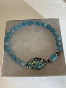 Turquoise & Amazonite Plus Size Bracelet 9 inches Bling NWT Handmade by Sheoma - Picture 1 of 7