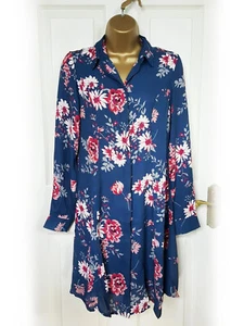 NEW LOOK Navy Floral Shirt Dress with Cross Cross Back Window, Size 10 - VGC - Picture 1 of 6