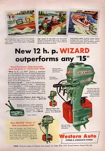 Wizard Powermatic 12 1955 motor fueraborda anuncio original impreso en color - Imagen 1 de 1