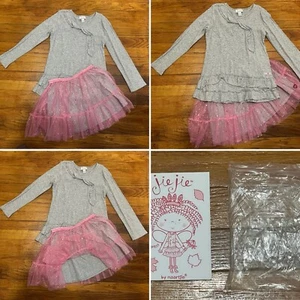 VGUC/GUC 2 pc NAARTJIE Ruffle Tunic Jie Jie Skirt Sz 7 Grey Melange Pink Tulle - Picture 1 of 14