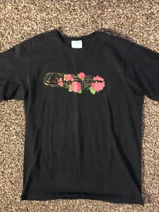 Vintage Y2K Champion Roses Graphic Adult XL Black Short Sleeve Floral Shirt - Picture 1 of 8