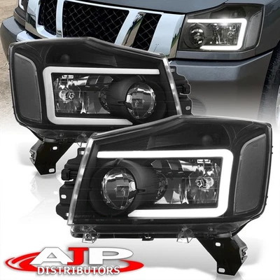 Black Driving LED Tube Head Lights Lamps For 2004-2015 Nissan Titan -07 Armada Foto 1 de 4