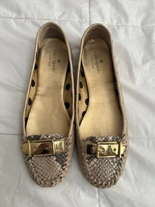 Kate Spade New York Ballet Flats Women's Size 7M Pink Snake Slip On Bow Logo - Picture 1 of 7