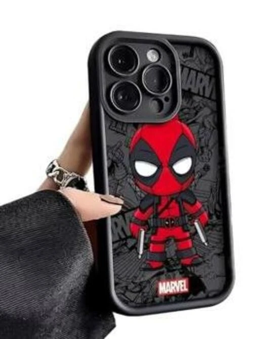 Funda de dibujos animados negra mate a prueba de golpes para iPhone 16 Pro Marvel Hero Deadpool nueva Foto 1 de 1