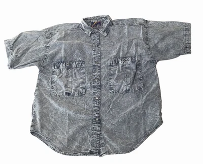 Camisa Top Mujer Vintage Medio Lavado Ácido Botón Años 80 90 Azul Grunge Hip Hop Foto 1 de 4