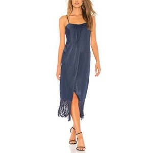 NWT Rachel Zoe Blue Silky Fringe Brighton Midi Dress Size 2 - Picture 1 of 14